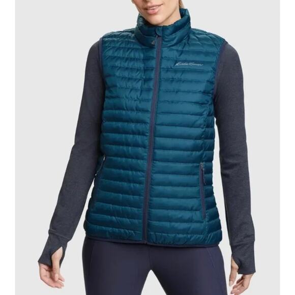 EDDIE BAUER Microlight Down Vest 650 Fill Puffer Vest Peacock Blue M - Picture 1 of 12